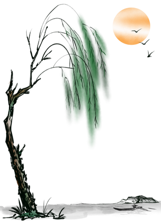 春天绿色春季水墨柳树柳条柳叶春季海报设计PNG免扣素材