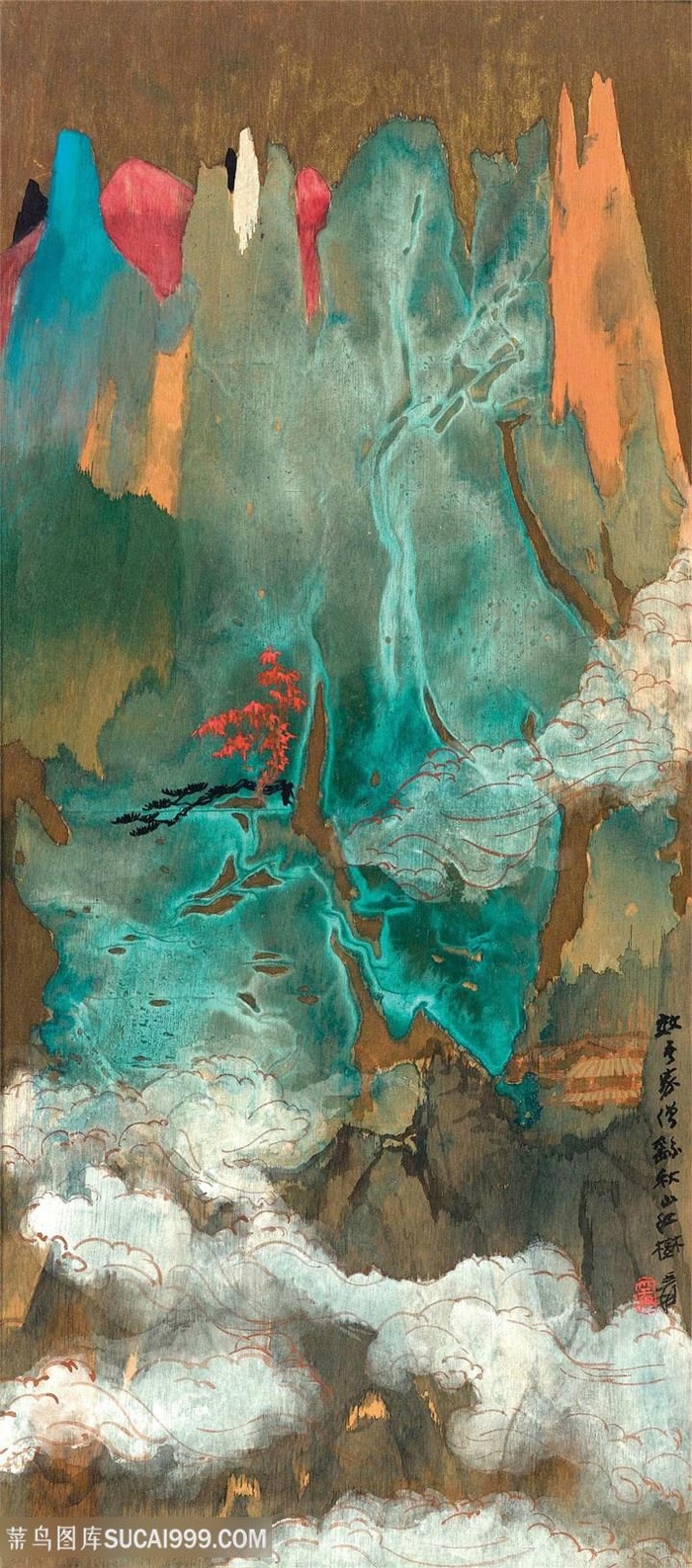 张大千手绘水墨巍峨山脉艺术装饰画