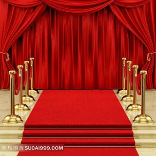红幕布地毯与护栏隆重场景高清图片