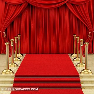 红幕布地毯与护栏隆重场景高清图片