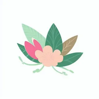 一丛花朵有绿叶手绘卡通png免抠