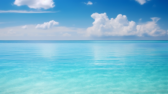 夏日海洋蓝天白云蓝色海水摄影图(4368x2448)
