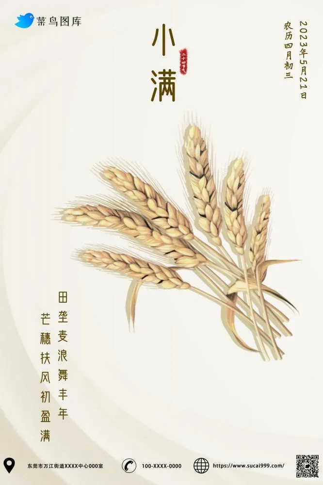 小满节气麦穗黄色丰收海报(2000x3000)psd模版下载