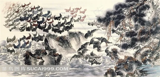 中国国画百蝠图 中国国画百蝠图