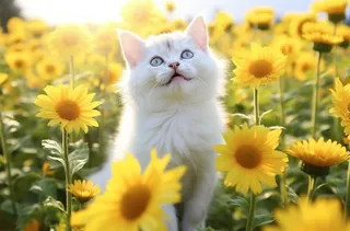 猫咪花丛可爱宠物猫摄影图