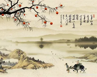 风景如画花开富贵风景字画高清分辨率喷绘打印办公室挂画素材山水花草