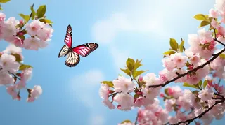 春天樱花树枝蝴蝶摄影图