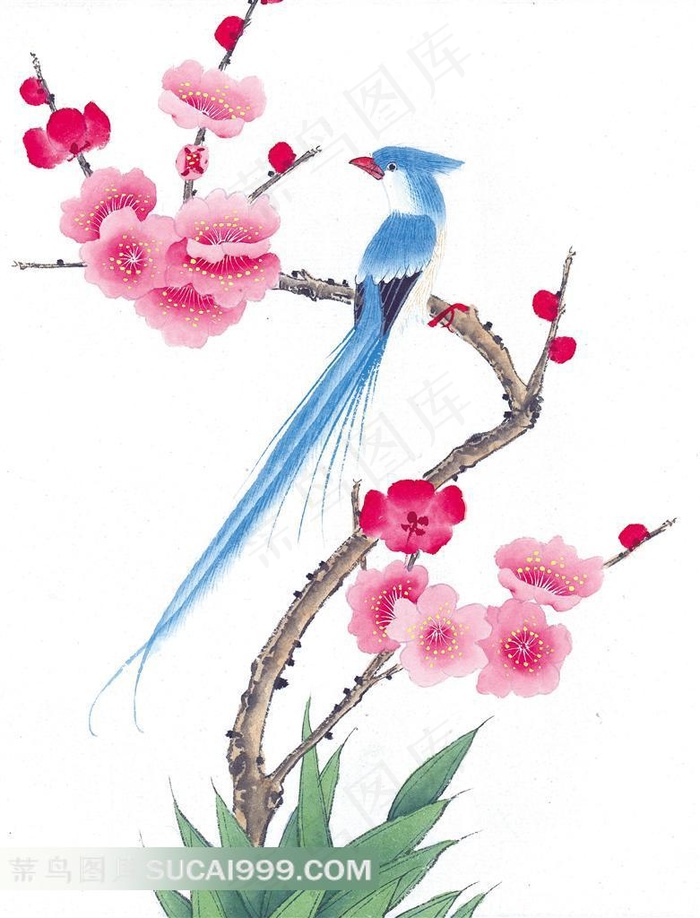 喜上眉梢国画风喜鹊梅花图