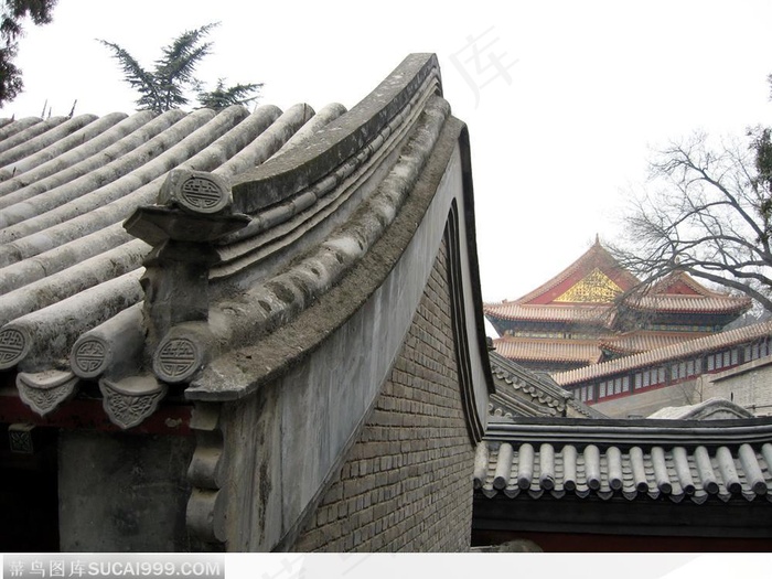 颐和园风光-古老的青砖房屋