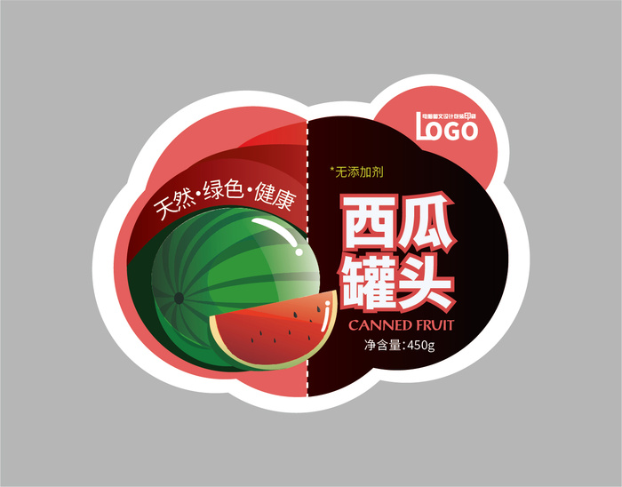西瓜水果罐头不干胶标签贴纸