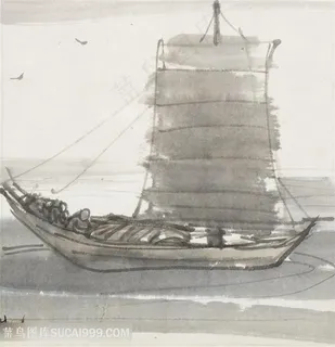 林风眠手绘水墨帆船装饰画 林风眠手绘水墨帆船装饰画