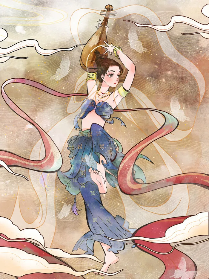 复古中国风国潮神话人物敦煌插画仙女手绘海报背景PSD设计素材psd模版下载