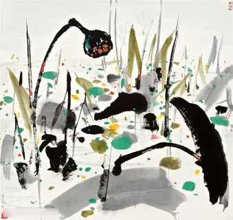 吴冠中手绘水墨莲藕装饰画 吴冠中手绘水墨莲藕装饰画