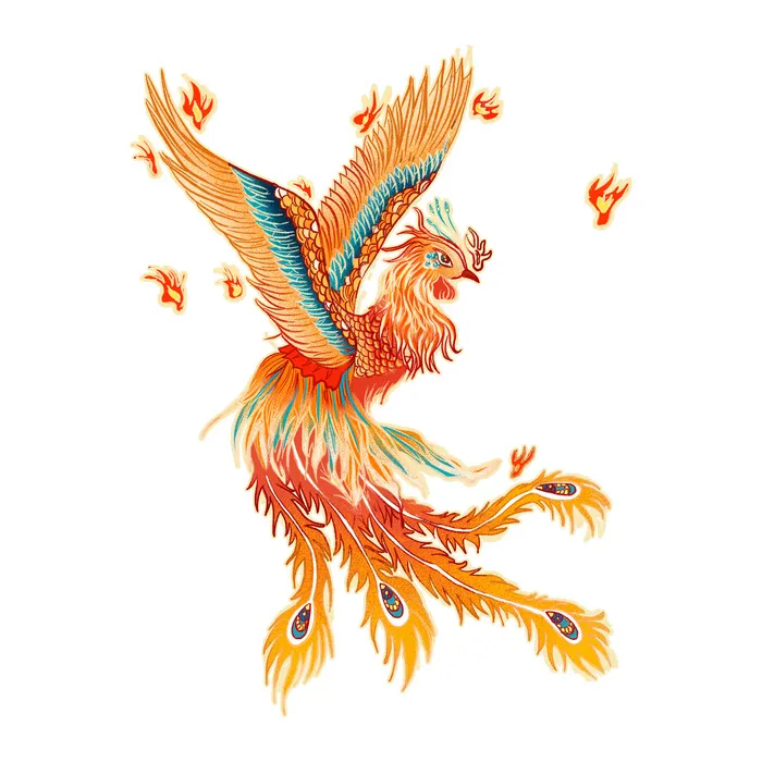 手绘国潮中国风神龙凤凰卡通形象插画装饰元素图案PSD设计素材