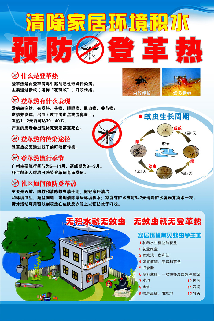 清除家居环境积水预防登革热cdr矢量模版下载