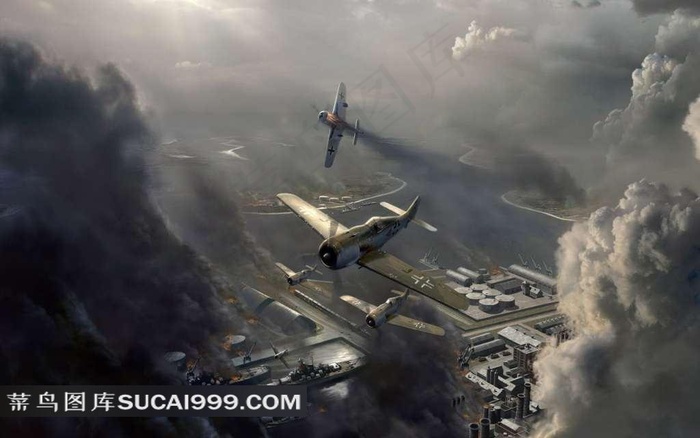 轰炸工厂的德国螺旋桨飞机