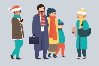 冬天服饰服装冬装穿冬装保暖冬季卡通人物男女装Ai矢量图片素材