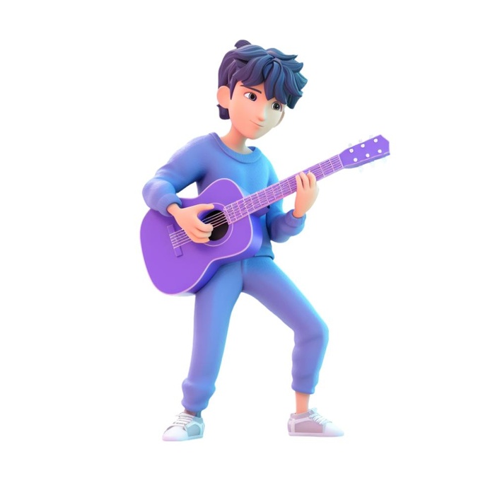 抱着电吉他的男孩3D免抠(1024x1024)