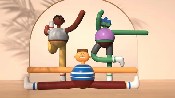 彩色简约卡通风健身运动人物主题C4D元素