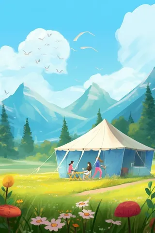 露营风景清新蓝天白云背景