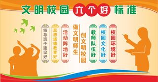 文明校园创建六个好校园宣传文明创建橘色