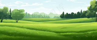 乡村草丛树木卡通插画背景