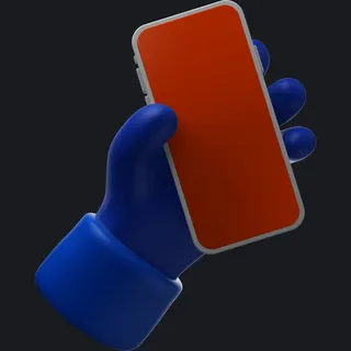 蓝色左手手持苹果手机插画展示样机