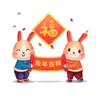 手绘2023兔年新年卡通兔子形象IP插画元素PSD设计素材png图案