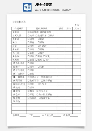 安全检查表安全保卫管理表格