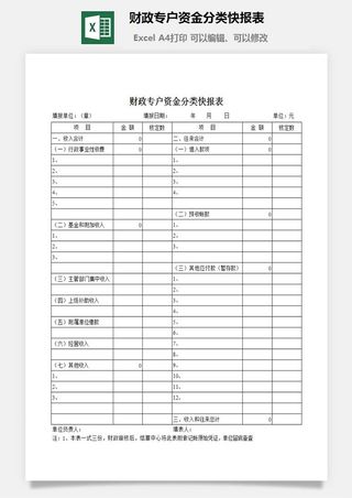 财政专户资金分类快报表excel模板