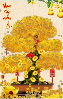 发财树金色风景背景墙