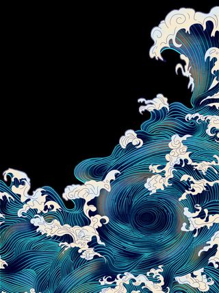 中国风国潮插画海浪波浪背景装饰浪花图案元素