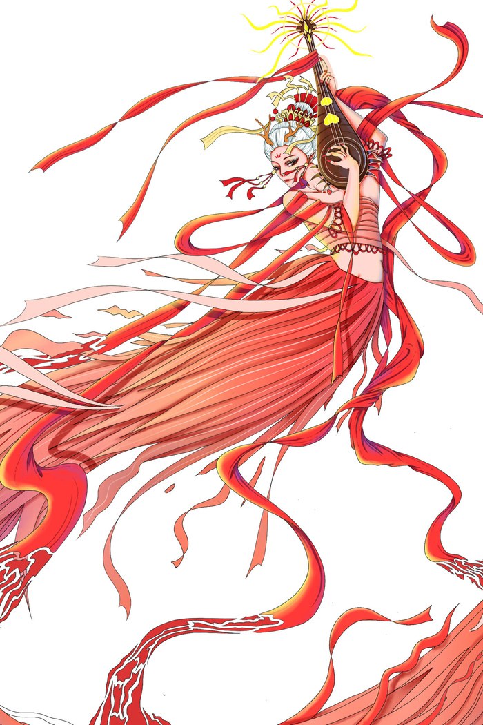 手绘国潮中国风古代敦煌神话飞天仙女美女古装人物插画PSD素材