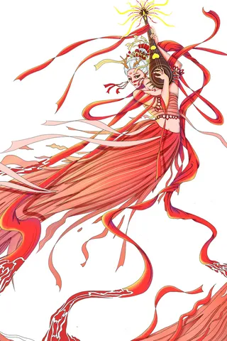 手绘国潮中国风古代敦煌神话飞天仙女美女古装人物插画PSD素材