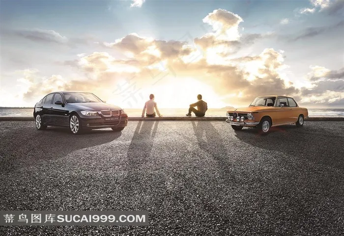 开车看日出的商务男人