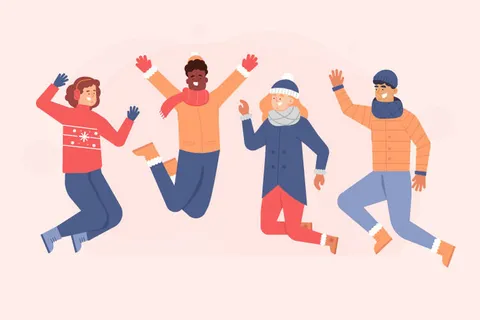 冬天服饰服装冬装穿冬装保暖冬季卡通人物男女装Ai矢量图片素材