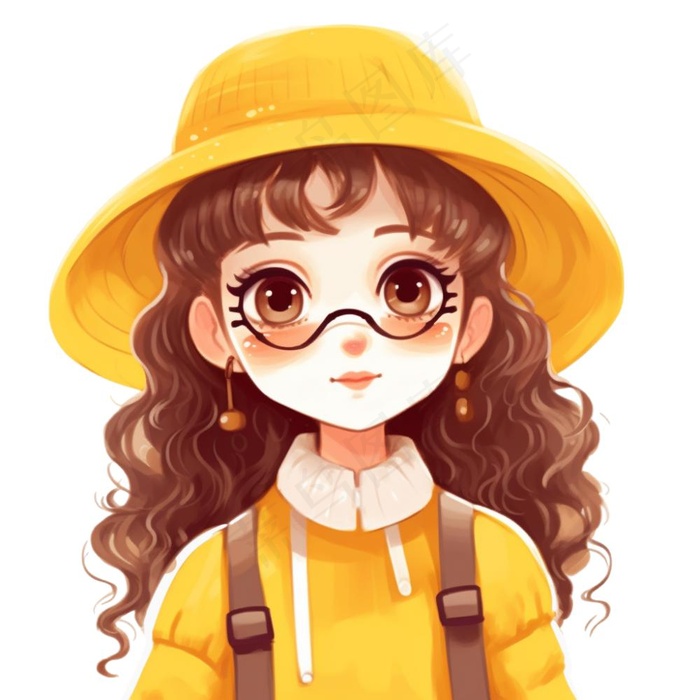 小女孩黄帽黄裙子人物插画免抠(1024x1024)