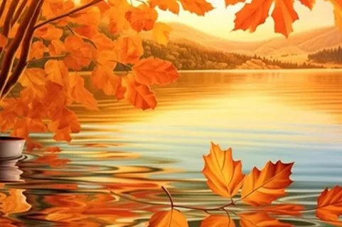 秋天枫叶红了水面倒影风景背景