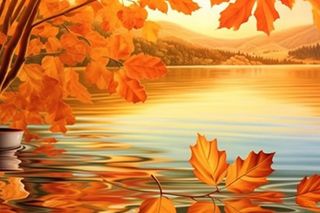 秋天枫叶红了水面倒影风景背景