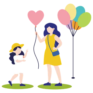 卖气球场景小女孩买气球气球矢量插图