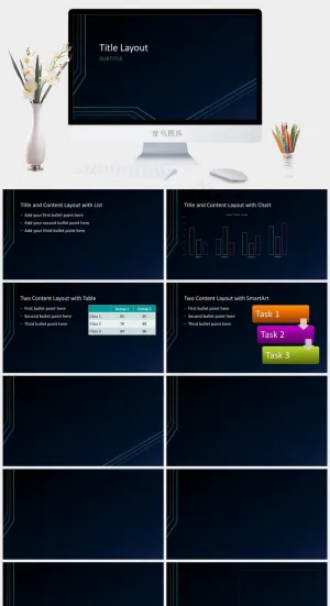 黑色蓝色简洁硬朗高冷PPT模板预览图