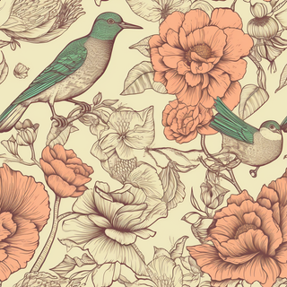 花鸟图，插画风格，无缝贴图，素材