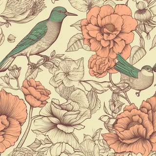 花鸟图，插画风格，无缝贴图，素材