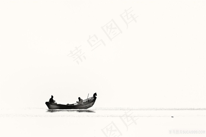 小舟远景水墨