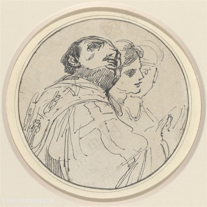 素描男士肖像装饰画手绘插画