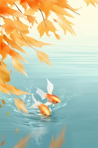 简约银杏叶金鱼简约秋叶背景