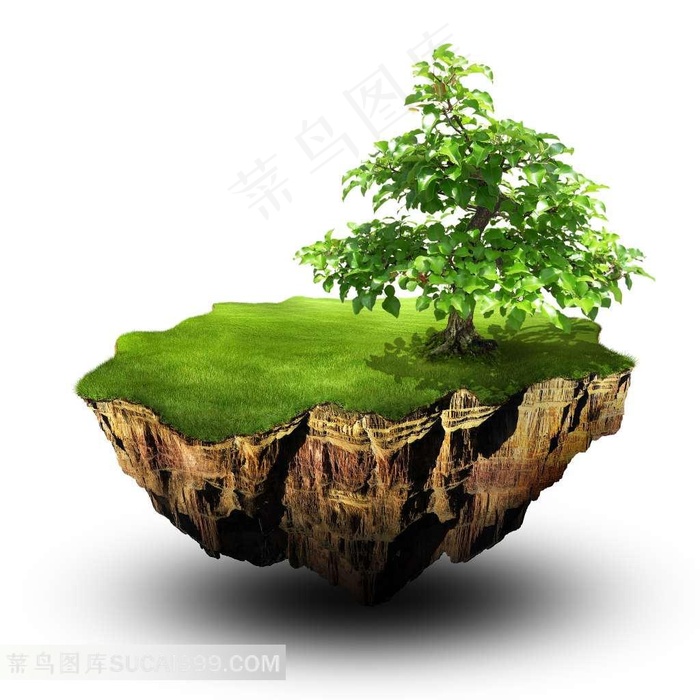 3D创意悬浮山体平原