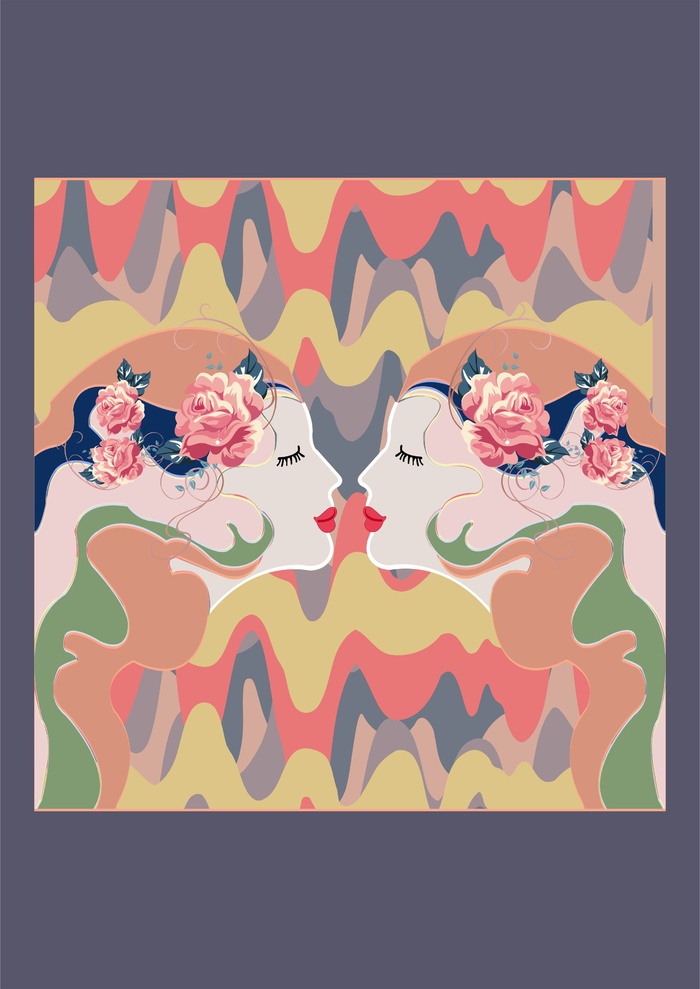 抽象画美女红花