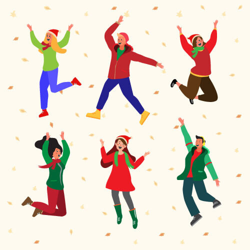 冬天服饰服装冬装穿冬装保暖冬季卡通人物男女装Ai矢量图片素材