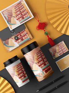 高端文创样机素材产品中国风国潮logo礼盒包装VI智能贴图PSD模板 高端文创样机素材产品中国风国潮logo礼盒包装VI智能贴图PSD模板